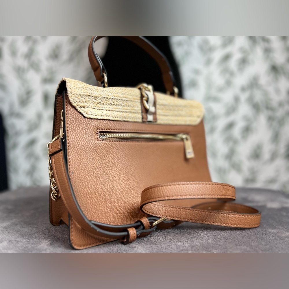 ALDO with Brown/Cream Flap Closure Top Handle Crossbody Strap Gold Hardware Bag - Picture 5 of 13